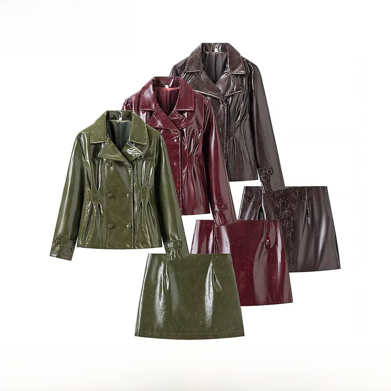 Warm Winter Clothing - Conjunto de Jaqueta de Couro Brilhante