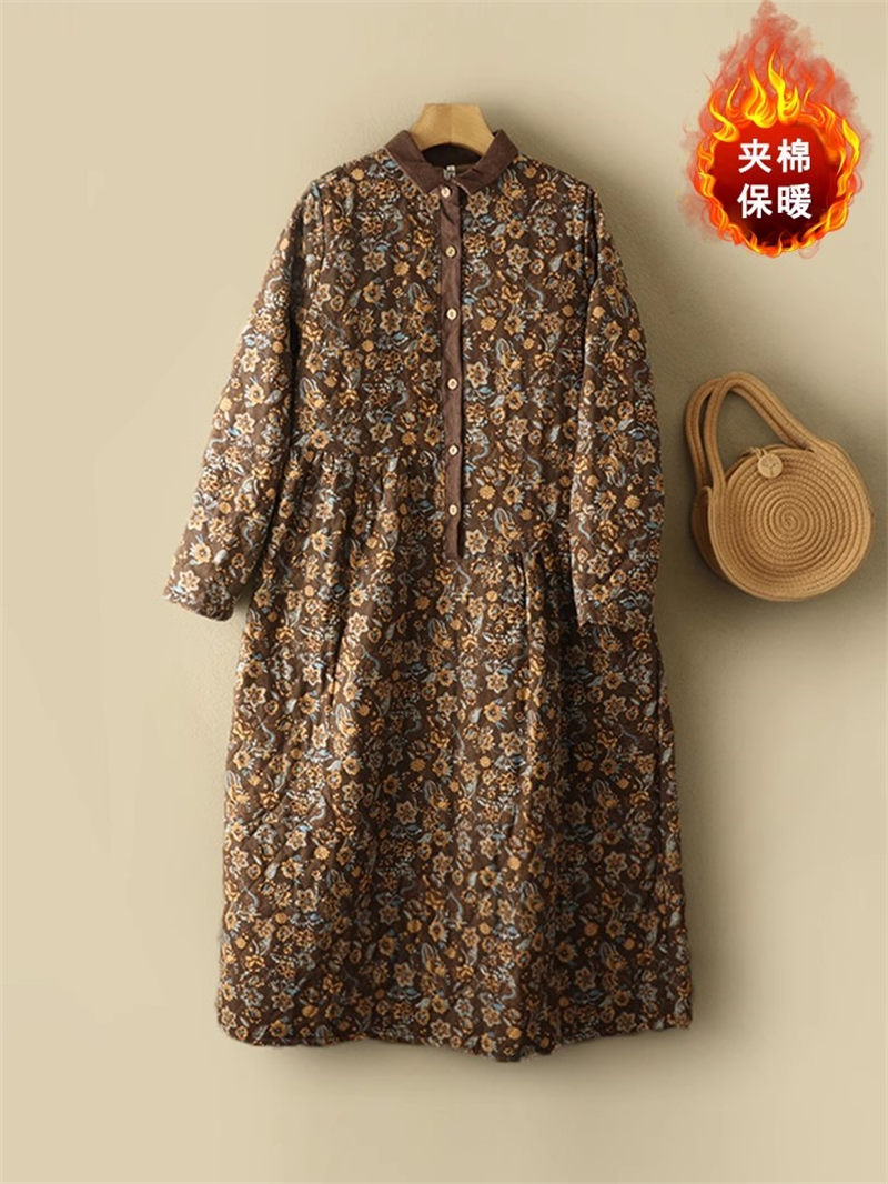 Winter Clothing Label - Vestido floral de algodão e linho