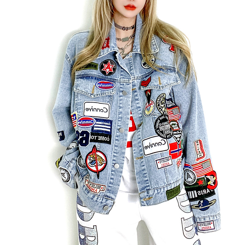 Winter Clothing Label - Jaqueta jeans para mulheres, Rótulos apliques,
